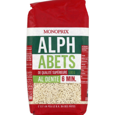 Monoprix Pâtes Alphabets Qualité Supérieure 500G Monoprix Pâtes Alphabets Qualité Supérieure 500G