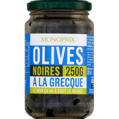 Monoprix Olives noires à la Grecque 250g Monoprix Olives noires à la Grecque 250g