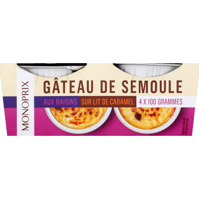 Monoprix Gâteau de Semoule aux Raisins 4x100g Monoprix Gâteau de Semoule aux Raisins 4x100g