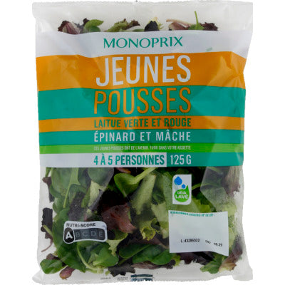 Monoprix young shoots batavia blonde, spinach, red lollo & lamb's lettuce 125g