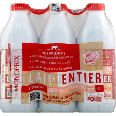 Monoprix Lait UHT entier 6x1L Monoprix Lait UHT entier 6x1L