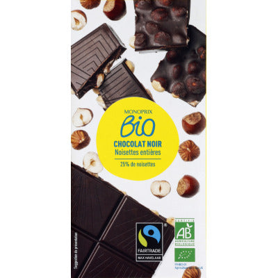 Monoprix Bio Chocolat Noir Aux Noisettes Entières 25%, Max Havelaar 200G Monoprix Bio Chocolat Noir Aux Noisettes Entières 25%, Max Havelaar 200G
