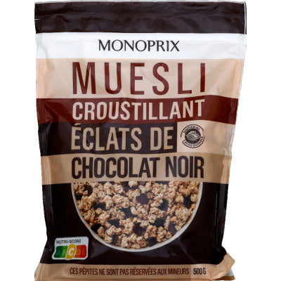 Monoprix Crunchy cereal nuggets with dark chocolate chips 500g