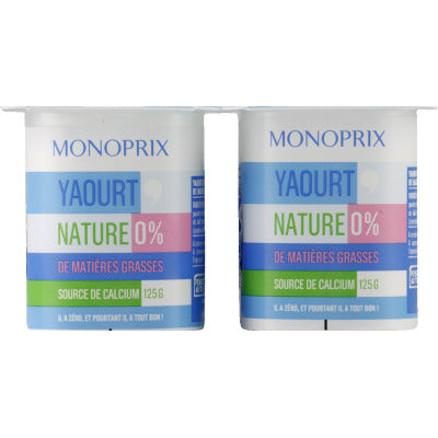 Monoprix 0% natural yogurt 4x125g