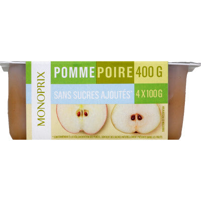 Monoprix purée pommes et poires sans sucres 4x100g Monoprix purée pommes et poires sans sucres 4x100g