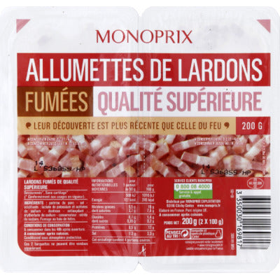 Monoprix lardon allumette fumé 2x100g Monoprix lardon allumette fumé 2x100g