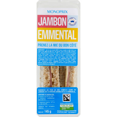 Monoprix Ham and Emmental sandwich 145g