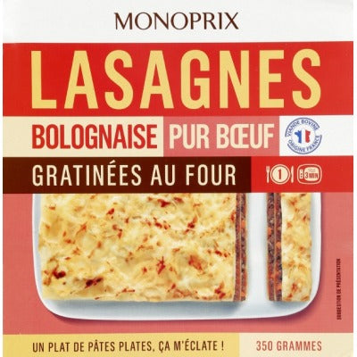 Monoprix Lasagnes Bolognaise Pur Bœuf Gratiné au Four 350g Monoprix Lasagnes Bolognaise Pur Bœuf Gratiné au Four 350g