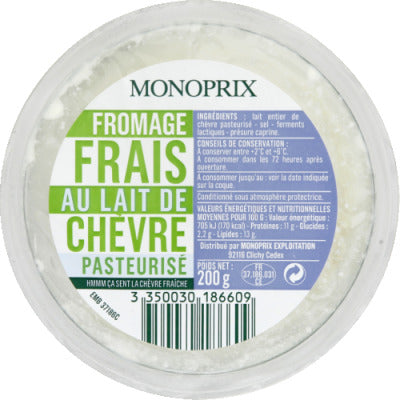 Monoprix Pasteurized goat's milk cheese 200g