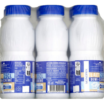Monoprix Lait demi-écrémé stérilisé UHT 6x25cl Monoprix Lait demi-écrémé stérilisé UHT 6x25cl