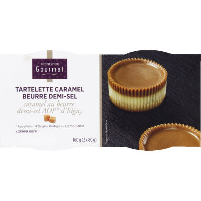 Monoprix Gourmet Tartelette caramel au beurre demi-sel AOP d'Isigny 2x80g Monoprix Gourmet Tartelette caramel au beurre demi-sel AOP d'Isigny 2x80g