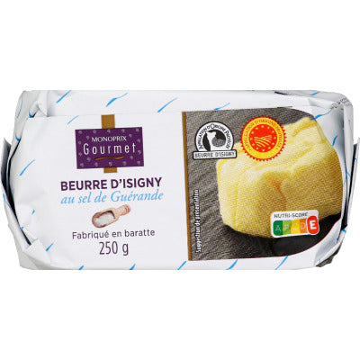 Monoprix gourmet beurre d'Isigny au sel de Guérande AOP 250g Monoprix gourmet beurre d'Isigny au sel de Guérande AOP 250g