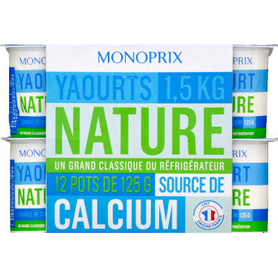 Monoprix Natural yogurt rich in calcium 12x125g