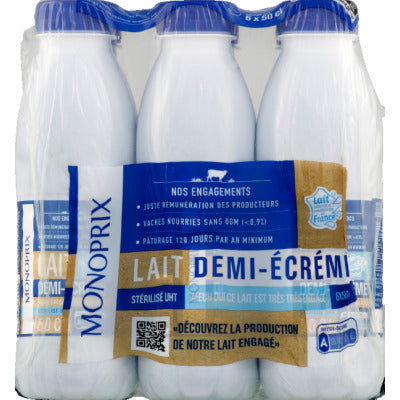 Monoprix Semi Skimmed Milk 6x50cl