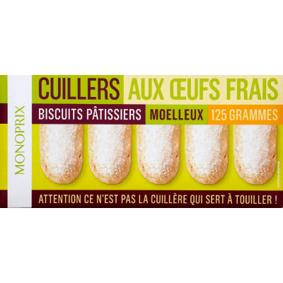 Monoprix Cuillers Biscuits pâtissiers aux oeufs frais 125g Monoprix Cuillers Biscuits pâtissiers aux oeufs frais 125g