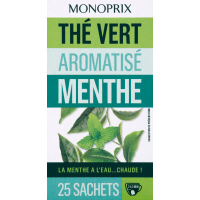 Monoprix Thé Vert Aromatisé Menthe 25 Sachets 40G Monoprix Thé Vert Aromatisé Menthe 25 Sachets 40G