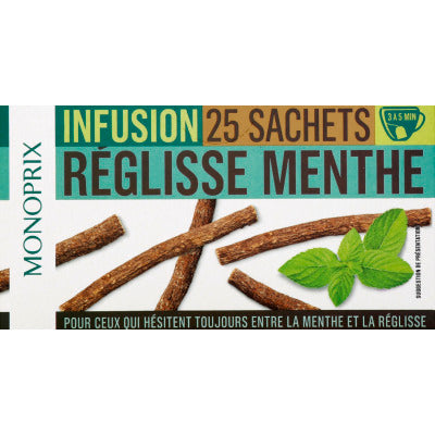 Monoprix Infusion Réglisse Menthe 25 Sachets 37,5G Monoprix Infusion Réglisse Menthe 25 Sachets 37,5G