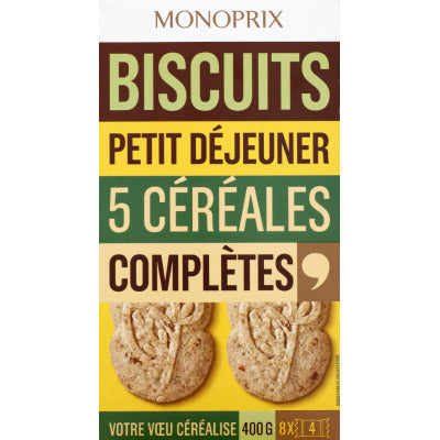 Monoprix Biscuits Petit Déjeuner 5 Céréales Complètes 400g Monoprix Biscuits Petit Déjeuner 5 Céréales Complètes 400g