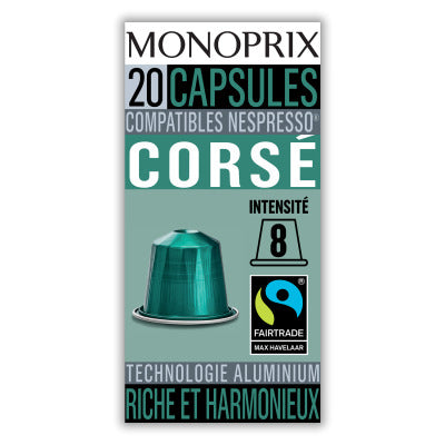 Monoprix Café Corsé Intensité 8 20 Capsules 100G Monoprix Café Corsé Intensité 8 20 Capsules 100G