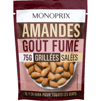 Monoprix Amandes grillées et salées, goût fumé 75g Monoprix Amandes grillées et salées, goût fumé 75g