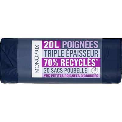 Monoprix 70% recycled bin bags with handles 20L X20 Monoprix 70% recycled bin bags with handles 20L X20