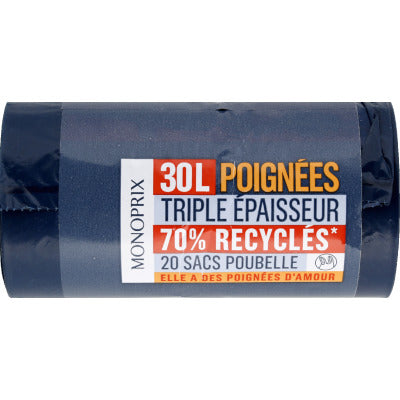 Monoprix 70% recycled 30L handle bin bags Monoprix 70% recycled 30L handle bin bags