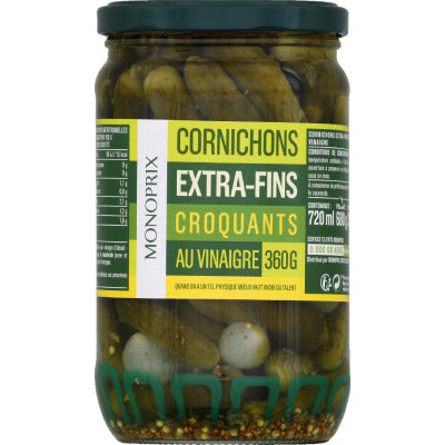 Monoprix Extra-fine crunchy pickles in vinegar 360g