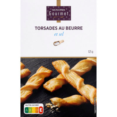 Monoprix Gourmet Torsades au beurre et sel 125g Monoprix Gourmet Torsades au beurre et sel 125g