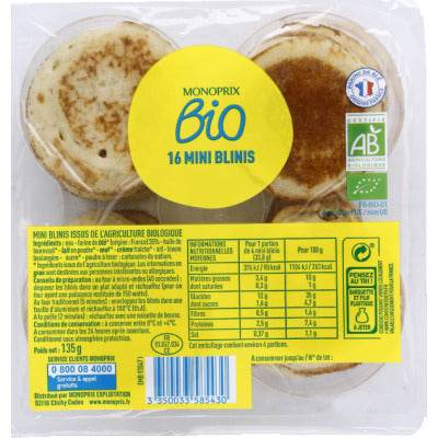 Monoprix bio mini blini x16 bio 135g Monoprix bio mini blini x16 bio 135g