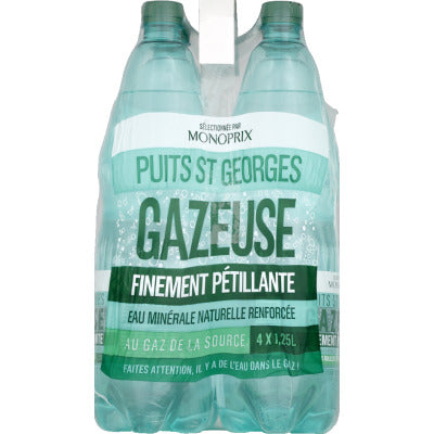 Monoprix Eau gazeuse finement pétillante Puits St Georges 4x1,25L Monoprix Eau gazeuse finement pétillante Puits St Georges 4x1,25L