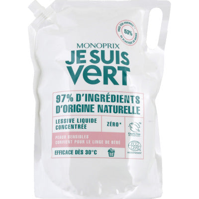 Monoprix Je Suis Vert Lessive Liquide Peaux Sensibles 1,98L Monoprix Je Suis Vert Lessive Liquide Peaux Sensibles 1,98L