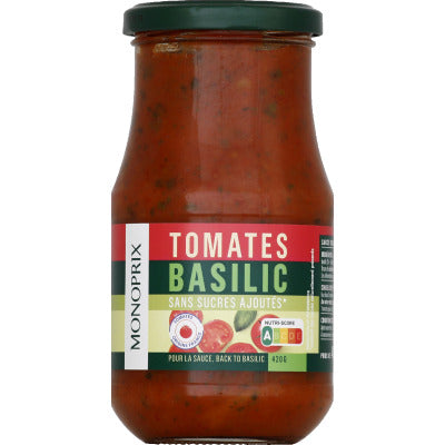 Monoprix Tomato basil sauce without added sugar 420g