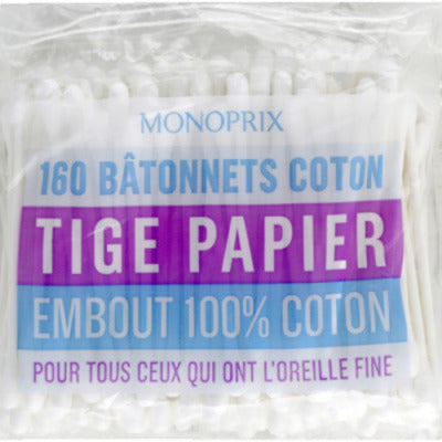 Monoprix Bâtonnets Coton Tige Papier Embout 100% Coton Monoprix Bâtonnets Coton Tige Papier Embout 100% Coton