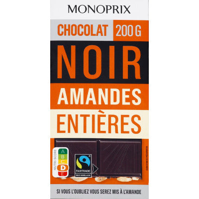 Monoprix chocolat noir aux amandes entières 200g Monoprix chocolat noir aux amandes entières 200g