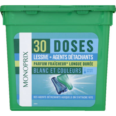 Monoprix Doses Laundry Detergent + Stain Removers, Fresh Fragrance X30 Monoprix Doses Laundry Detergent + Stain Removers, Fresh Fragrance X30