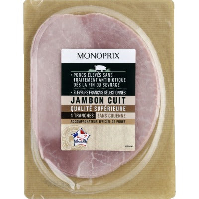 Monoprix Cooked Ham 4 Slices Without Rind