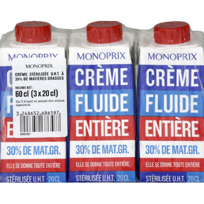 Monoprix Whole fluid cream 30% MG 3X20CL