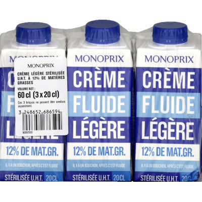 Monoprix Sterilized Light Fluid Cream 3x20cl