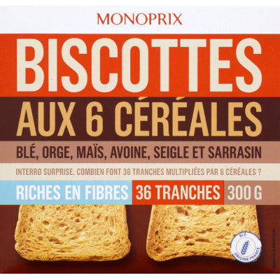 Monoprix Biscottes Au 6 Céréales 300G Monoprix Biscottes Au 6 Céréales 300G