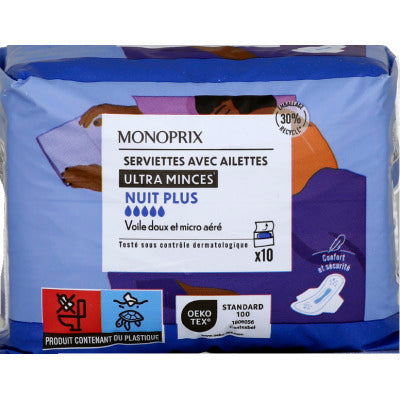 Monoprix Ultra-thin Night Towels x10