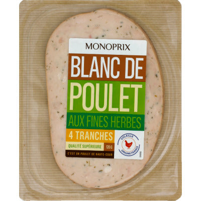 Monoprix Blanc de Poulet aux Herbes 4 tranches 120g Monoprix Blanc de Poulet aux Herbes 4 tranches 120g