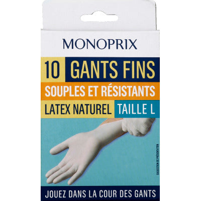 Monoprix Gants Fin en Latex x10 Taille L Monoprix Gants Fin en Latex x10 Taille L