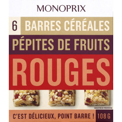 Monoprix Cereal bars with red fruit chips 108g Monoprix Cereal bars with red fruit chips 108g