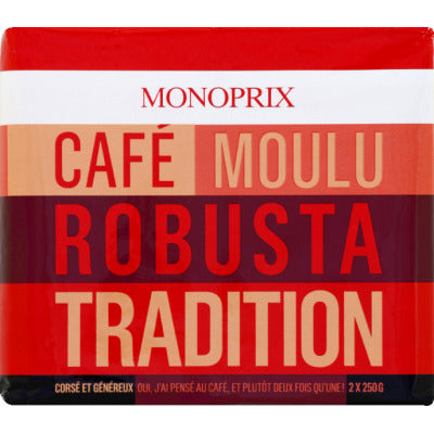 Monoprix Café Moulu Robusta Tradition 2 X 250G Monoprix Café Moulu Robusta Tradition 2 X 250G