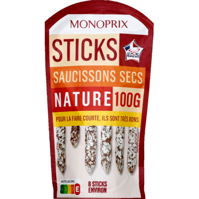 Monoprix Sticks Saucissons Sec Pur Porc Nature 100G Monoprix Sticks Saucissons Sec Pur Porc Nature 100G