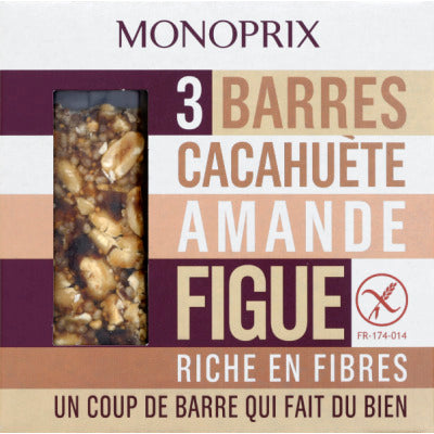 Monoprix Barres De Céréales Cacahuète Amande & Figue 3X25G Monoprix Barres De Céréales Cacahuète Amande & Figue 3X25G