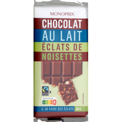Monoprix Chocolat au lait aux éclats de noisettes 2 x 100g Monoprix Chocolat au lait aux éclats de noisettes 2 x 100g