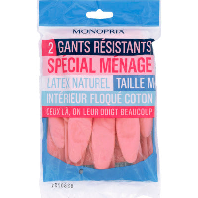 Monoprix Gants résistants spécial ménage, latex naturel, Taille M x2 Monoprix Gants résistants spécial ménage, latex naturel, Taille M x2