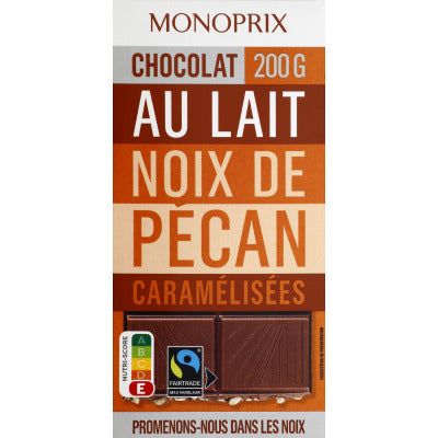 Monoprix Chocolat Au Lait Et Noix De Pécan Caramélisées 200G Monoprix Chocolat Au Lait Et Noix De Pécan Caramélisées 200G