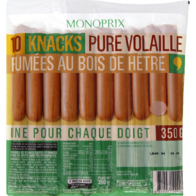 Monoprix Knacks Purs Volaille x10 350g Monoprix Knacks Purs Volaille x10 350g